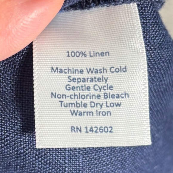 STS Sail to Sable Linen Maxi Dress M Navy Blue Pink Collar Coastal Prep - Picture 12 of 13